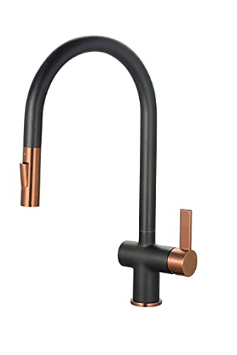 Keenware KKT-583 Kingsbury Doppelsprüh-Küchenarmatur, herausziehbar, Schwarz & Rotgold von Keenware