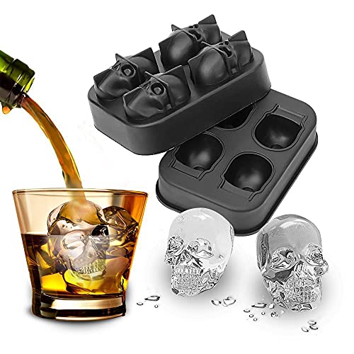 PREMIUM 3D Totenkopf Eiswürfelform für erfrischende Eiswürfel in Whiskey und Longdrink Gläser zum selber machen I Skull Eiswürfelbehälter mit Deckel aus Silikon wiederverwendbar & zu 100% BPA-frei (2) von Keenwo