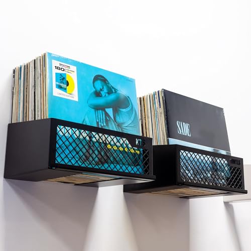 Keep Them Spinning - 2er-Set Now Playing Vinyl Stand Schwarz | Plattenregal Wand & Tisch | Vinyl Box | LP Box Aufbewahrung aus Kohlenstoffstahl | Wandhalterung für 100 LPs von Keep Them Spinning