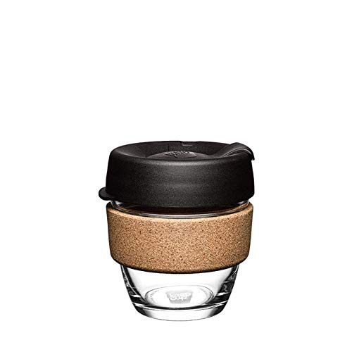 KeepCup Brew Cork, Mehrweg-Glasbecher, spritzwassergeschütz, Small 8oz 227mls, Schwarz von KeepCup