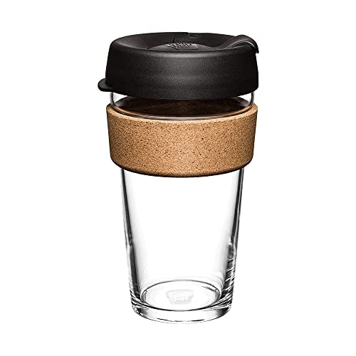 KeepCup Brew Cork, Mehrweg-Glasbecher, spritzwassergeschütz, Large 16oz 454mls, Schwarz von KeepCup