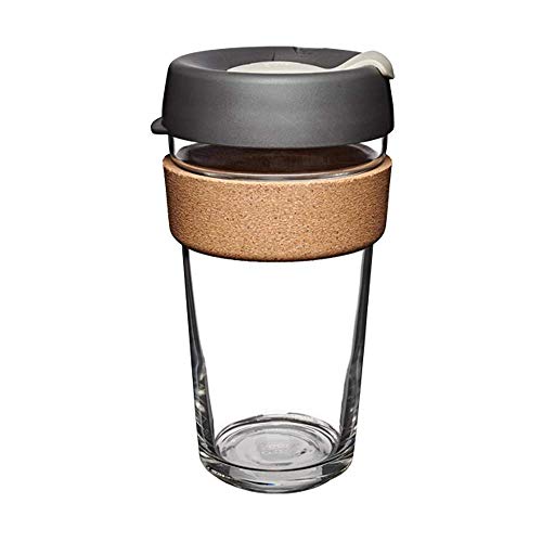 KeepCup Wiederverwendbarer Kaffeebecher aus gehärtetem Glas, Reisebecher mit spritzwassergeschütztem Deckel, Korkband, leicht, BPA-frei, groß, 454 ml, Presse von KeepCup