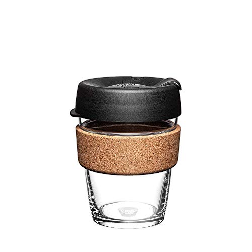 KeepCup Brew Cork, Mehrweg-Glasbecher, spritzwassergeschütz, Medium 12oz 340mls, Schwarz von KeepCup