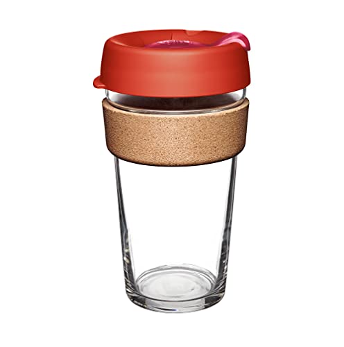 KeepCup Wiederverwendbare Kaffeetasse aus gehärtetem Glas, Reisebecher mit spritzwassergeschütztem Deckel, Brew Cork Band, leicht, BPA-frei | groß | 454 ml | Daybreak von KeepCup