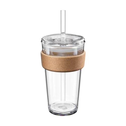 KeepCup Brew Cork Kaltbecher aus gehärtetem Glas, Eiskaffeebecher mit wiederhergestelltem Korkband, Deckel und Strohhalm, 454 ml von KeepCup