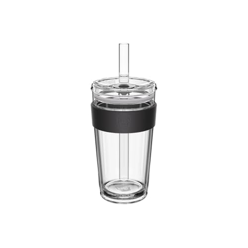 KeepCup Longplay Eiskaffeebecher aus doppelwandigem Glas mit Deckel und Strohhalm, 454 ml, Schwarz von KeepCup