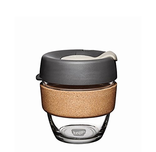 KeepCup - Reisebecher aus gehärtetem Glas, klein, 8 oz (34 cl), für kohlensäurehaltige Getränke, Kork/Anthrazit hell von KeepCup