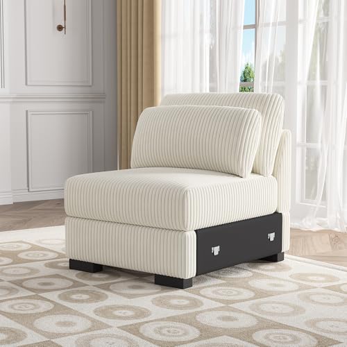 KeepGoon 1-Sitzer-Sofa, modulares Sofa aus Cordsamt, gepolstert, modulare Sofas, Wohnzimmer, 2-Sitzer-Sofas mit Kissen, niedrigen Sofas, Betten, Loungesessel (Beige) von KeepGoon