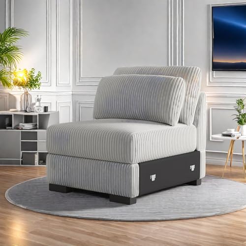 KeepGoon 1-Sitzer-Sofa, modulares Sofa aus Cordsamt, gepolstert, modulare Sofas, Wohnzimmer, 2-Sitzer-Sofas mit Kissen, niedrigen Sofas, Betten, Loungesessel (Grau) von KeepGoon
