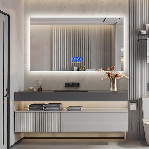KeepGoon Badezimmerspiegel mit Beleuchtung,80x140cm,Mit Temperaturanzeige,Defog-Funktion,dreistufige Helligkeitseinstellung,rechteckig Spiegel,ohne Rahmen,kein Schleifen,Bathroom Mirror von KeepGoon