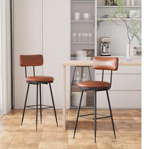 KeepGoon Barhocker mit Rückenlehne, Set mit 2 Hockern, gepolstert, aus PU, Barhocker mit Fußstütze, Esszimmer (braun) von KeepGoon
