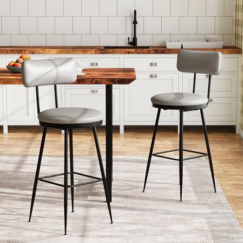 KeepGoon Barhocker mit Rückenlehne, Set mit 2 Hockern, gepolstert aus PU, Barhocker mit Fußstütze, Esszimmer (grau) von KeepGoon