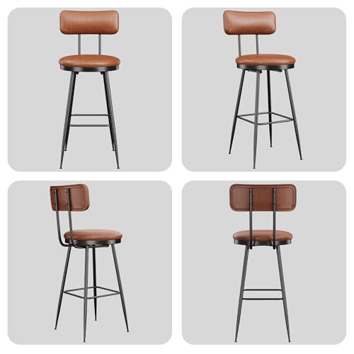 KeepGoon Barhocker mit Rückenlehne, Set mit 4 Hockern, gepolstert, aus PU, Barhocker mit Fußstütze, Esszimmer (braun) von KeepGoon