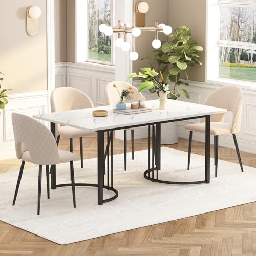 KeepGoon Esstisch 140 x 80cm,mit verstellbaren Füßen,Küchentisch,Gestell aus MetallRechteckiger Esstisch aus Moderner Marmormuster, Dining Table,Esszimmer Wohnzimmer (Schwarze Tischbeine) von KeepGoon
