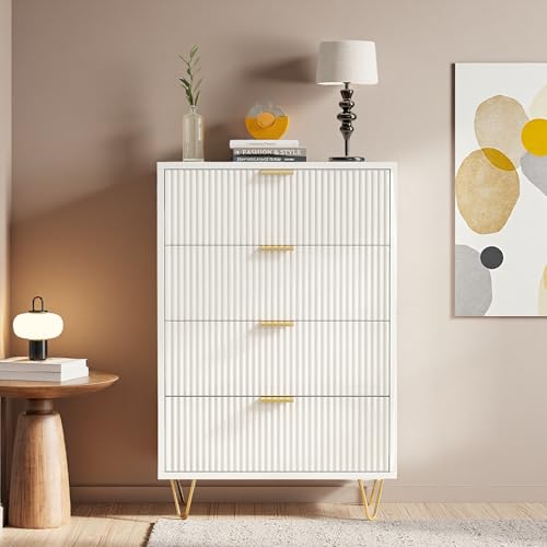 KeepGoon Kommode mit vier Schubladen, 60 x 34 x 91 cm, Wellenmuster, Weiß, für Schlafzimmer, Wohnzimmer und Büro KeepGoon Kommode mit vier Schubladen, 60 x 34 x 91 cm, Wellenmuster, Weiß, für Schlafzimmer, Wohnzimmer und Büro von KeepGoon