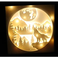 Light Up Howling Wolf Shadow Box, Beleuchtete 3D Und Mond 8x8 Schattenbox, Wohnkultur von KeepNYouInStitches