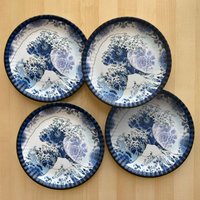 Tolle Welle Teller, 9" Melamin 4Er Set, The Great Wave/Blue Delft-style Plates von KeepTheFaye