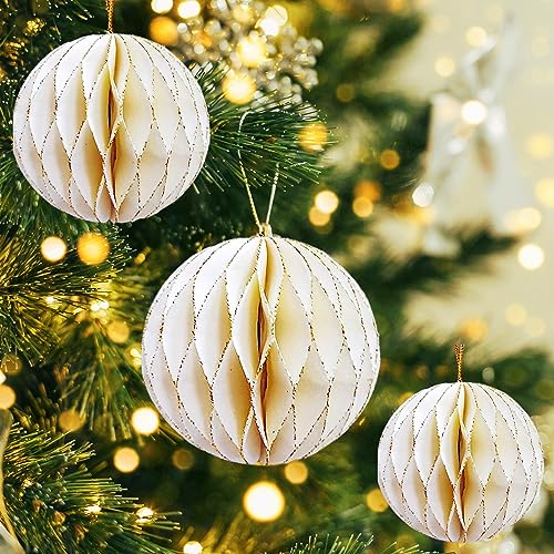 Keepaty 3 Stück Weihnachtsbaumschmuck Kugel Hängende Ornament 3D Wabenpapier Kunst Hängende Ornament Weihnachten Party Urlaub Baum Zuhause Klassenzimmer Einkaufszentrum Hotel Dekoration von Keepaty