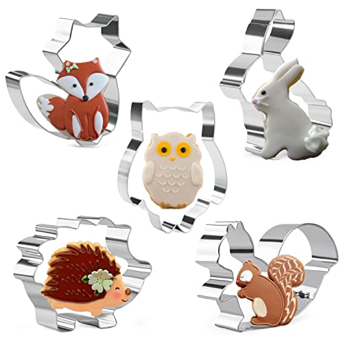 5 Stück Tiere Ausstechformen zum Backen - Kaninchen, Eule, Fuchs, Eichhörnchen und Igel Formen Edelstahl Keks-/Gebäck-Ausstecher von Keepatyart