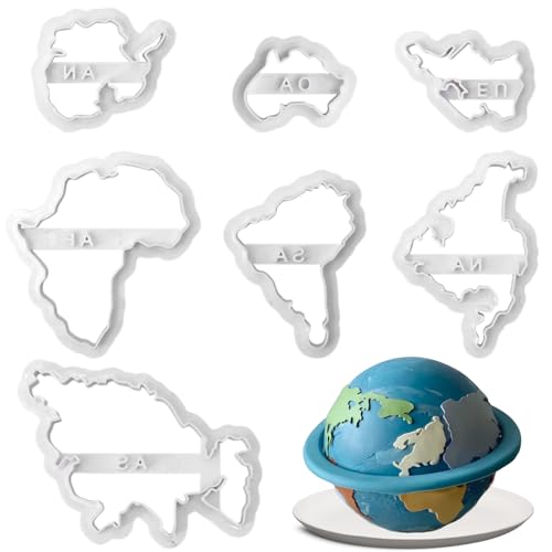 Keepaty Ausstechformen Weltkartenform, 7 Kontinente, 3D-Kunststoff-Keksform, Fondant-Ausstechformen für Kuchendekoration, Gebäck, Backwerkzeuge von Keepaty