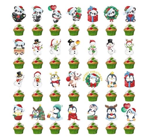 Keepaty Tortendekorationssets 28 Stück, Schneemann, Pinguin, Panda, Cupcake-Picks, Dekorationen für Weihnachten, Feiertage, Cupcake-Picks von Keepaty