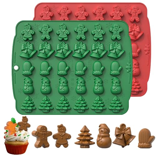 Keepaty Weihnachts-Silikonform, 1 Packung mit 30 Mulden, Weihnachtsform, Süßigkeitenform, Kuchen-Backwerkzeug mit Formen von Lebkuchenmann, Weihnachtsbaum für Party, Weihnachten, Kuchendekoration von Keepaty