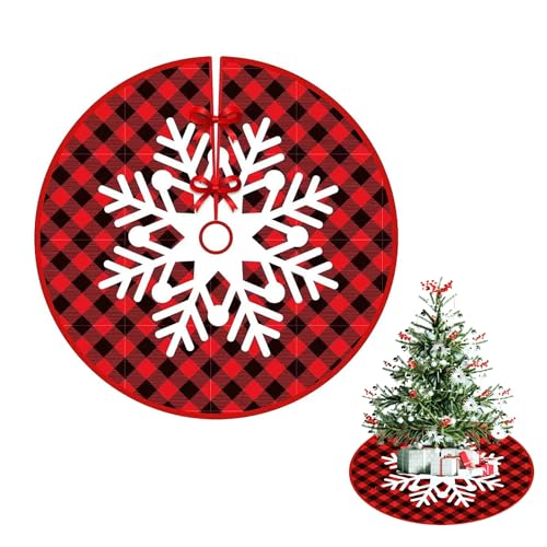 Keepaty Weihnachtsbaumrock 36 Zoll/90 cm, rot Karierte Weihnachtsbaummatte mit Schneeflocke, Plüsch-Weihnachtsdekorationen für drinnen und draußen, Weihnachtsfeier, Zuhause, Urlaub von Keepaty