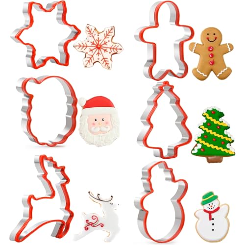 Keepaty Weihnachts-Ausstechformen für Kinder Mit Silikonkante Aus Edelstahl Motive: Weihnachtsmann, Schneeflocke, Tannenbaum, Lebkuchenmann, Rentier Weihnachts Ausstecher Set von Keepaty