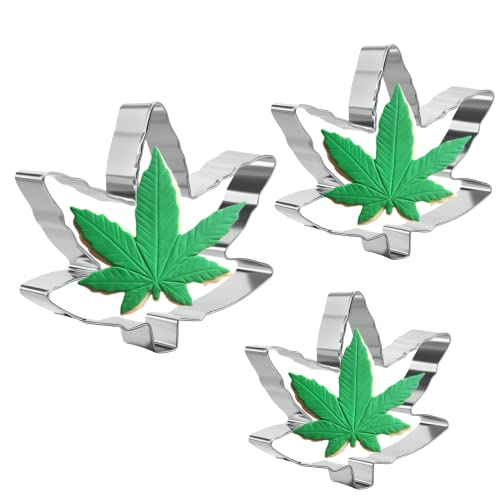 Marihuana-Blatt-Ausstecher-Set, 3-teiliges Edelstahl-Blatt-Keks-Formen-Fondant-Ausstecher-Gebäck-Form-Backwerkzeuge von Keepaty