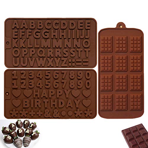 Silikon Schokoladenformen - 3 STÜCKE Schokoladen-Buchstaben-Zahlen-Form, Antihaft-Schokoladenformen für Gelee, Pudding, Muffins, Kerzen, Seifen, Kuchen-Eis-Fondant-Törtchen von Keepaty