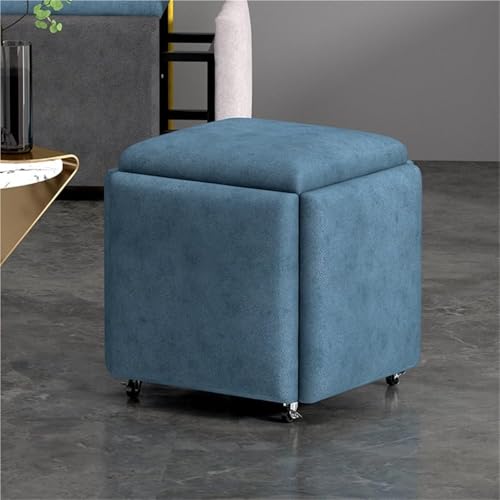 KeephenEU 5 in 1 Sitzwürfel Ottomane mit schwenkbaren Stapelstuhlwürfeln für Wohnzimmer Abnehmbarer Dressingstuhl nisting osmanische Sofa -Stuhlhocker (Blau 13,7x13.7x13.7in) Innovate von KeephenEU
