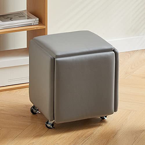 KeephenEU 5 in 1 stapelbares Lederset mit Rädern nisten Würfel Stuhl Square Bench Foot Stool für Schlafzimmer Wohnzimmer Esszimmer (Grau a) Innovate von KeephenEU
