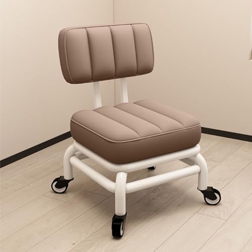 KeephenEU Ergonomic Low Rolling Stool mit Rückenstütze und Schwenkräder für Hausgarten Büro Garage Weiche PU -Ledersitz und Metallrahmen bequemer kurzer Hocker Innovate von KeephenEU