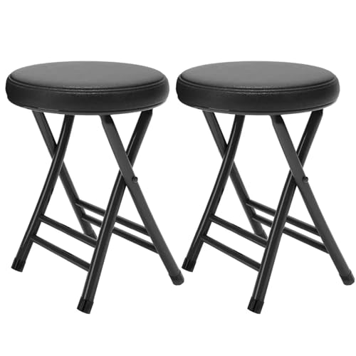 KeephenEU Tragbarer Klappstuhl Runder Hocker mit gepolstertem Sitz für Schlafsaal Küche Vanity Church Outdoor -Verwendung Schwarz (2pcs) Innovate von KeephenEU