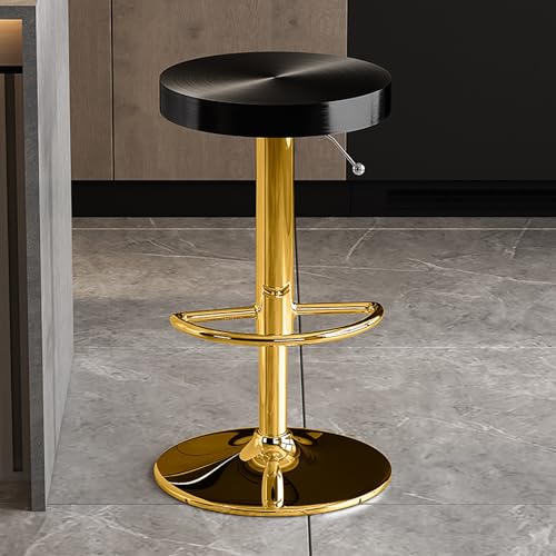 Moderne Schwenkstangenhocker Verstellbare Höhe Edelstahl Barhocker mit Fußstütze für Pub -Bistro -Küche und es zeitgenössisches Design in Schwarz -Gold -Farbkombination. Innovate von KeephenEU