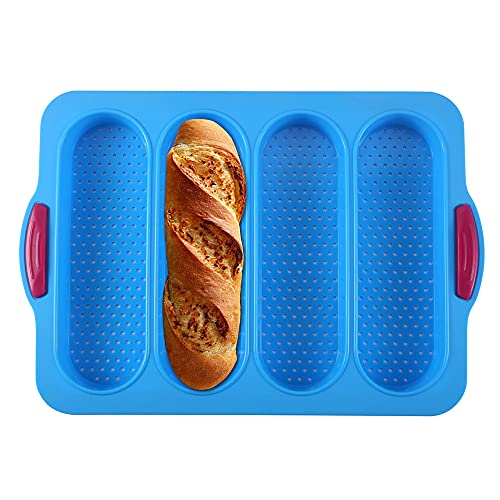 KeepingcooX® Baguette-Backblech(für 4 Baguettes), 34x24x3 cm - Baguette-Blech, Antihaft Silikon Baguetteform | Brot Crisping Tray, Laib Backform, perfekt backt French-Bread, Breadstick und Brötchen von KeepingcooX