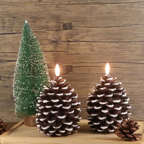 2 Stück Flammenlose Tannenzapfenkerzen, Weihnachtsdeko Tannenzapfen LED Kerzen, 3D Tannenzapfen -Imitat Flammenlose Kerzen, Batteriebetrieben LED Tannenzapfen Kerze für Weihnachten Dekoration von Keeplus