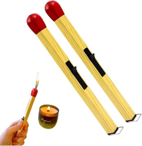 2Stk Big Match Lighter Stick, Giant Matchstick Lighter, Big Match Feuerzeug Stick, Giant Matchstick Feuerzeug,Nachfüllbares Feuerzeug,Gasfeuerzeug,Winddicht Langes Stabfeuerzeug,Jet Feuerzeug (Gelb) von Keeplus