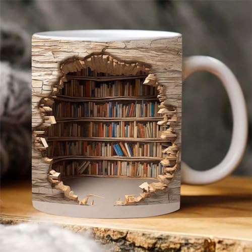 3D Bookshelf Mug, A Library Shelf Cup, Bibliothek Bücherregal Reisebecher,Teebecher Milchbecher, Kreativer Raum Design Mehrzweckbecher, 3D weiße Tassen, Buch Liebhaber Kaffeebecher für Kaffee (B) von Keeplus