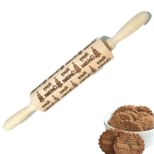 Aus Buche geschnitztes Nudelholz,Christmas Wooden Rolling Pins, Teigroller Weihnachten Nudelholz mit muster, Weihnachten 3D Elch Schneeflocke teigroller muster, Weihnachts-Nudelholz aus Holz (E) von Keeplus