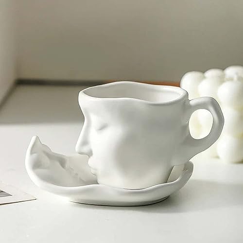 Berührendes Gesicht, kreative Keramik-Kuss-Kaffeetasse, Kaffee-Tassen, Kaffeetassen Set, creative ceramic kiss Coffee cup, Kaffeeservice mit Untertasse aus Porzellan, Tassen Set (100ML, Weiß) von Keeplus