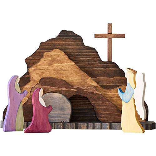 Easter Scene Wooden Decoration, Ostern Szene Holz Dekoration, Osterszene Holz Set, Osterszene Holzdekoration, Ostern Auferstehungsszene Set, Easter Holz Krippe Figuren, Osterszene aus Holz (B) von Keeplus