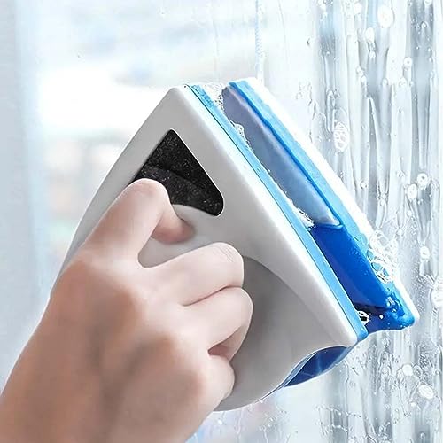 Easy Gadgetx Window Cleaner, 2 in1 Magnetic Double-Sided Glass Cleaner Brush, Doppelseitiger Magnetischer Fensterreiniger, Magnetischer Fensterreiniger,Dreieckiger Fensterputzer für Fenster (Blau) von Keeplus