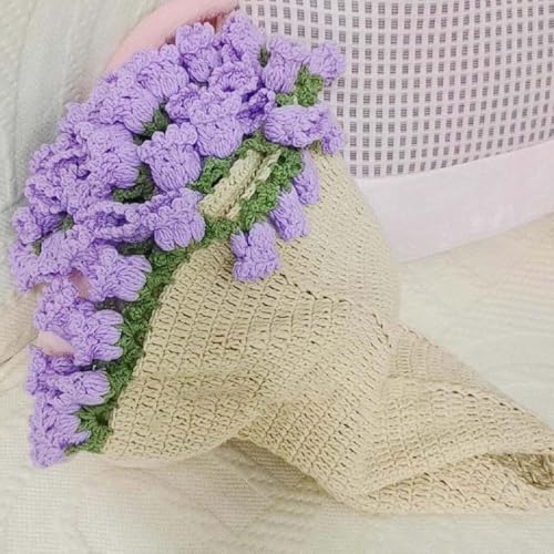 Keeplus Handmade Yarn DIY Blumenstrauß & Decke Material Kit, DIY-Strickset Blumenstrauß & Decke, Flower Bouquet Blanket, Blume Bouquet Decke, gehäkelte Blumen Rose Bouquet Decke (Lila, DIY Material) von Keeplus