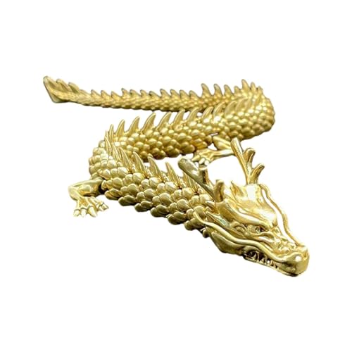 Golddrache mit beweglichen Gelenken, Gold Dragon with Movable Joints, Chinesische Gold-Feng-Shui-Drachenstatue, Skulptur aus Messing, 3D-bewegliches Drachenornament für Reichtum und Erfolg (22.5CM) von Keeplus