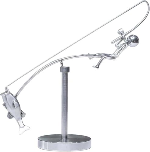 Kinetic Fishing Sculpture, The Fisherman Balancing Sculpture - Balance Art for Your Space, Kinetische Fischerei-Skulptur, Metall Angeln Statue, Angelrute Balance Kunst, Balance Art Fisherman Heimdekor von Keeplus