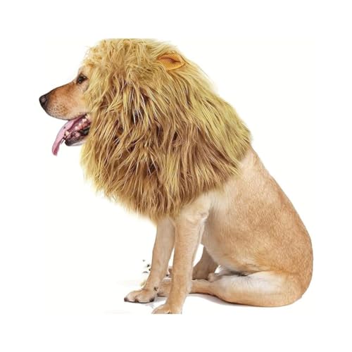 Lion Mane for Dog, Black Lion Mane for Dog, Hundekostüm Löwenmähne, Verstellbar Hunde Perücke mit Ohren, Hundekostüm Löwenmähne Hund, Hund Löwe Mähne Kostüm für Cosplay Partys (Hellbraun, 37CM) von Keeplus