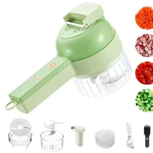 Slicer Ease Electric Chopper, 4 in 1 Multi-Functional Portable Electric Vegetable Cutter Set, Mini Elektrisch Zerkleinerer Küche Multizerkleinerer Küchenmaschine Lebensmittelzerkleinerer für Gemüse von Keeplus