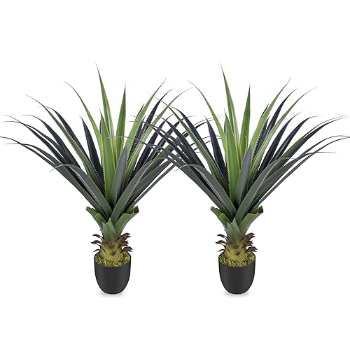 Keeplush Künstliche Agave Groß 90cm, Klein Künstliche Pflanzen mit Stacheln, Kunstpflanze für Wohnzimmer Haus Büro Balkon Garten Veranda, Terrasse Innen und Außen Deko (2 Stück) von Keeplush