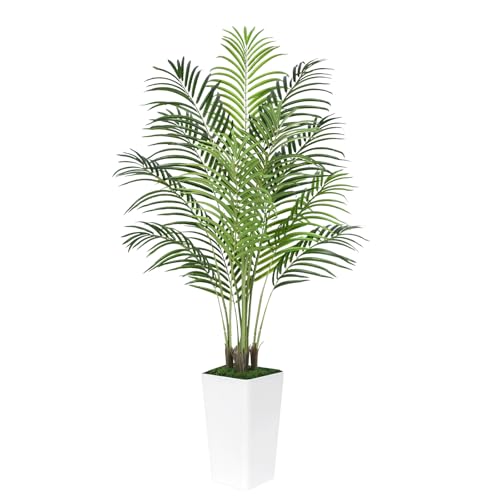 Keeplush Künstliche Palme Pflanzen groß 150cm mit Weißem Pflanzgefäß, Künstlicher Tropische Baum Palme wie echt mit 13 Stämmen, Kunstpflanze für Wohnzimmer Balkon dekor Perfektes Einweihungsgeschenk von Keeplush